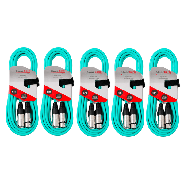 5 x Stagecore 6m Green XLR Microphone Cable