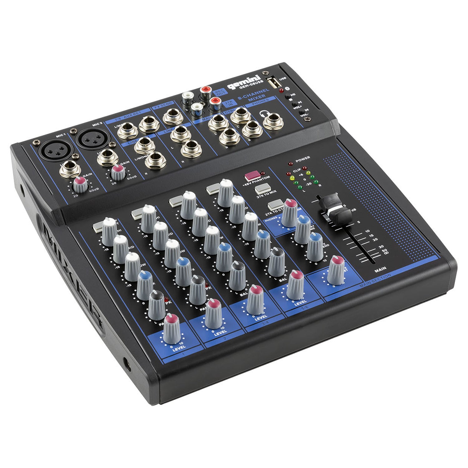 Gemini GEM-08USB Compact 8-Channel Bluetooth Mixer