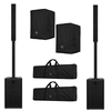 Two RCF EVOX J9 portable 3-way column PA systems with bags