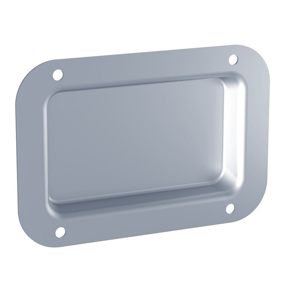 Medium blank chrome Penn Elcom PennBrite recess dish, 130mm x 89mm, for flight cases and rack panels.