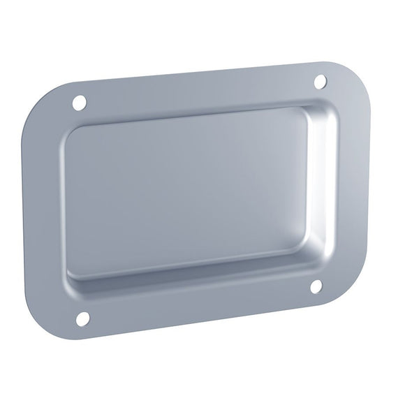 Medium blank chrome Penn Elcom PennBrite recess dish, 130mm x 89mm, for flight cases and rack panels.