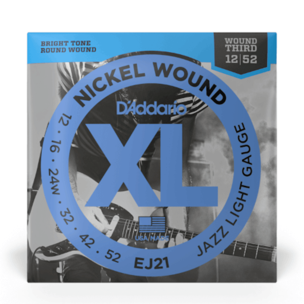D'Addario EJ21 Nickel Wound, Jazz Light, Electric Guitar Strings 12-52
