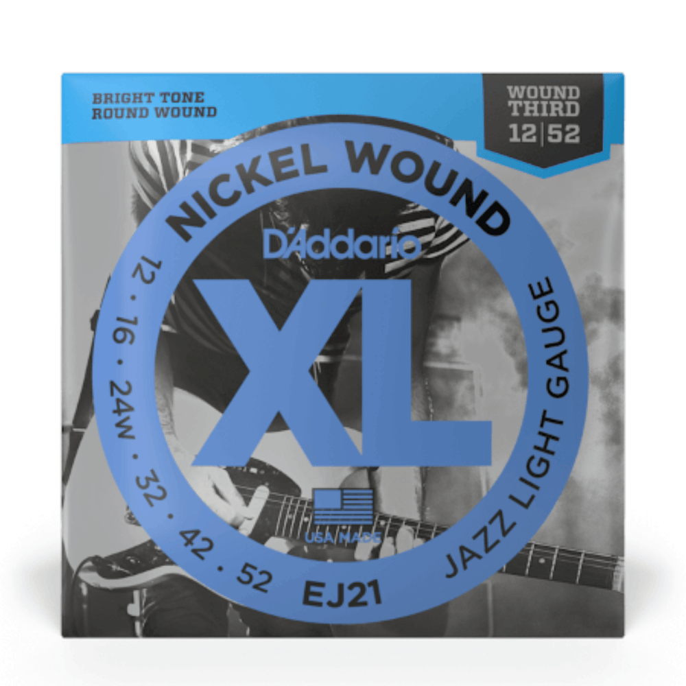 D'Addario EJ21 Nickel Wound, Jazz Light, Electric Guitar Strings 12-52
