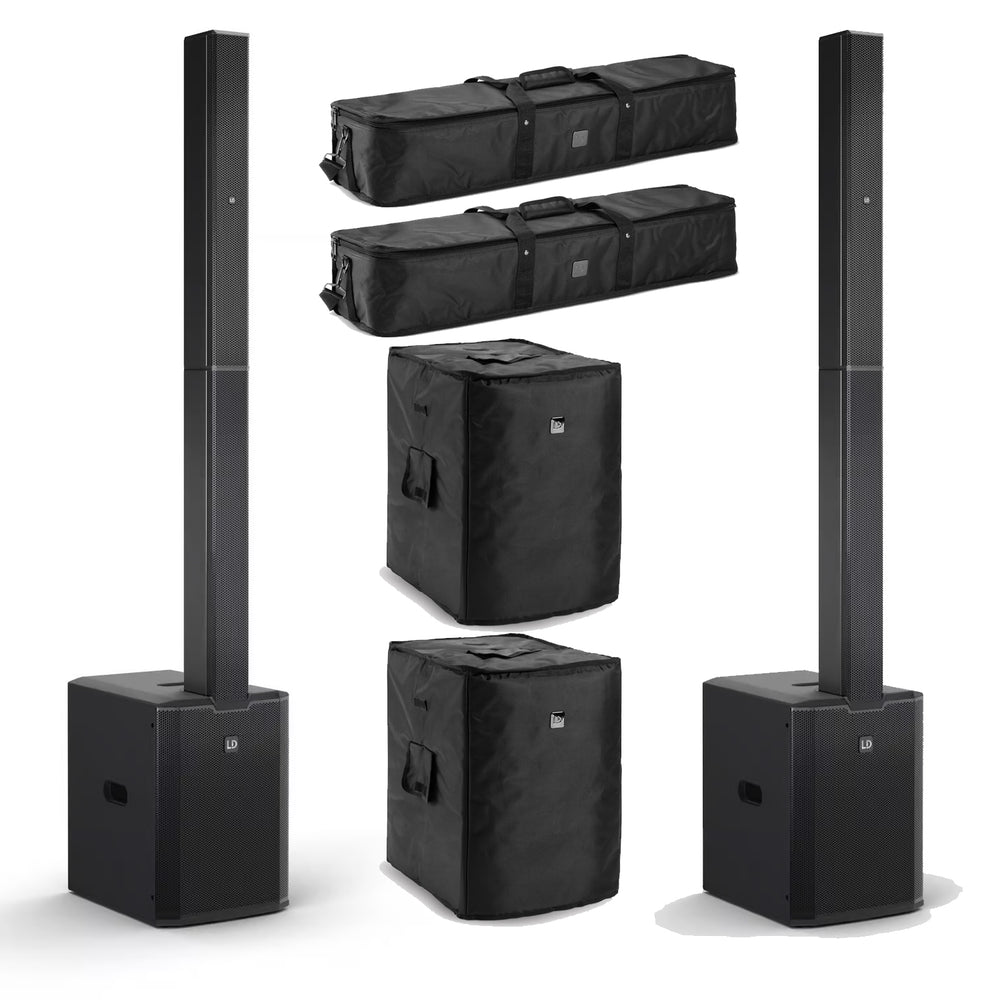 2 x LD Systems MAUI 28 G3 MIX Black Compact Cardioid Column PA System With Mixer and Carry Bags