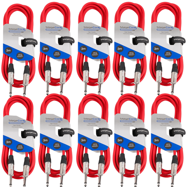 10 x Stagecore 3m Red Jack to Jack Lead