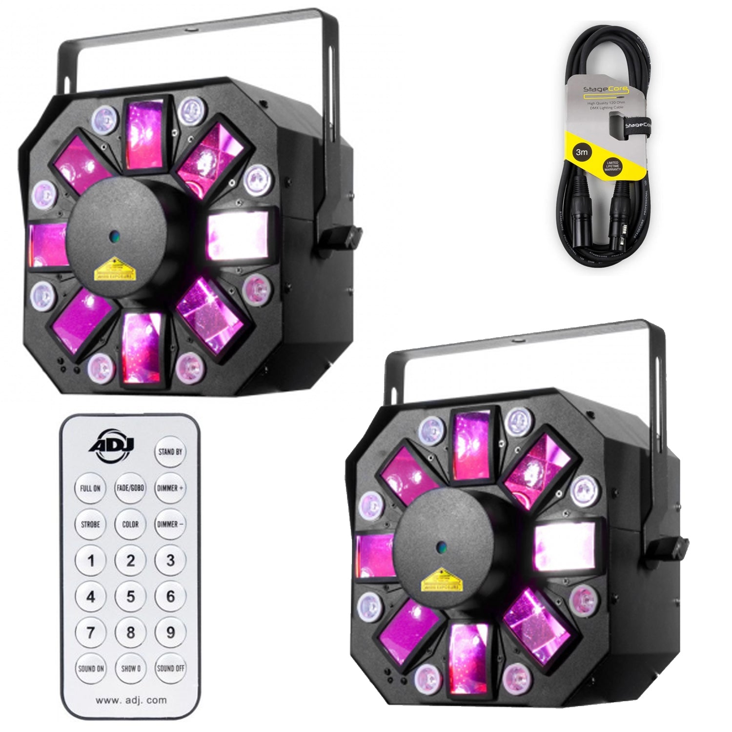 2 x ADJ Stinger II LED Lighting Effect With DMX Cable and Remote Control