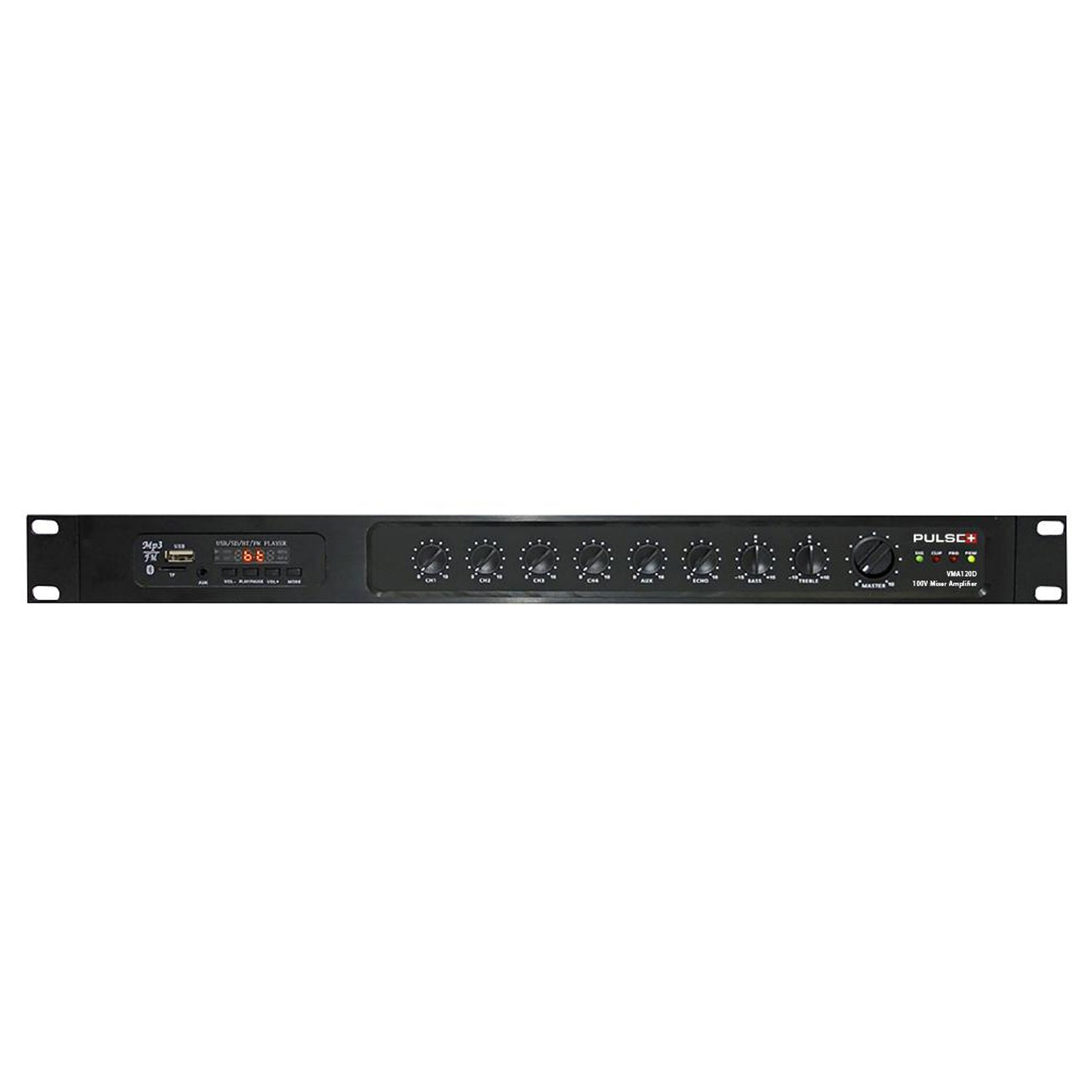 "Pulse VMA120D 19-inch 1U 120W PA mixer amplifier front view"