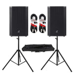 2 x Studiomaster Vortex 15A 15" 1400w Active Speaker With Speaker Stands