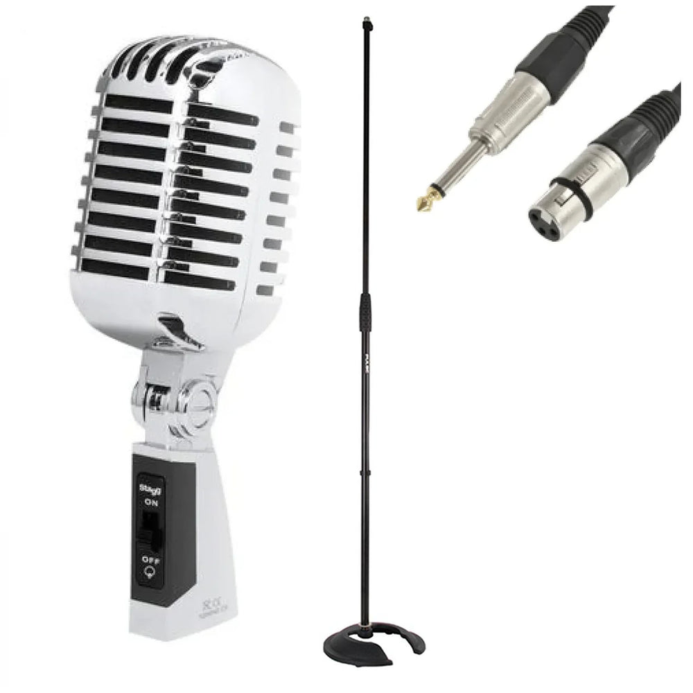 Stagg SDMP40CR Retro Vintage Microphone 50's Cardioid Dynamic Package BLK Stand