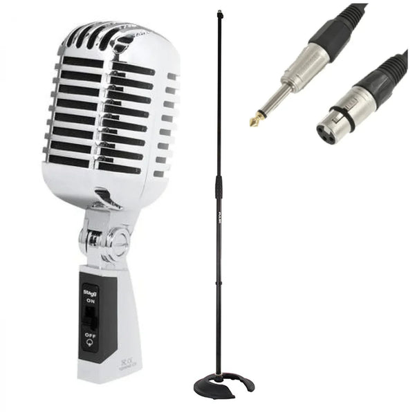 Stagg SDMP40CR Retro Vintage Microphone 50's Cardioid Dynamic Package BLK Stand