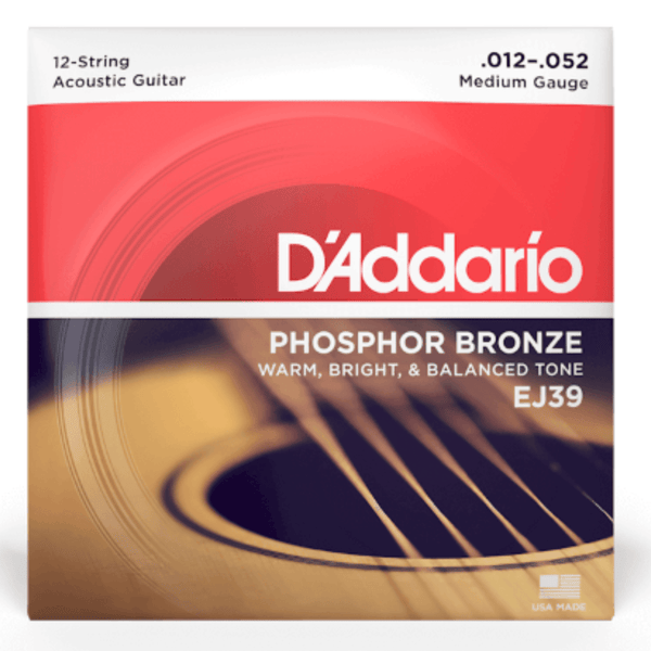 D'Addario EJ39 Phosphor Bronze Medium 12-String Acoustic Guitar 12-52
