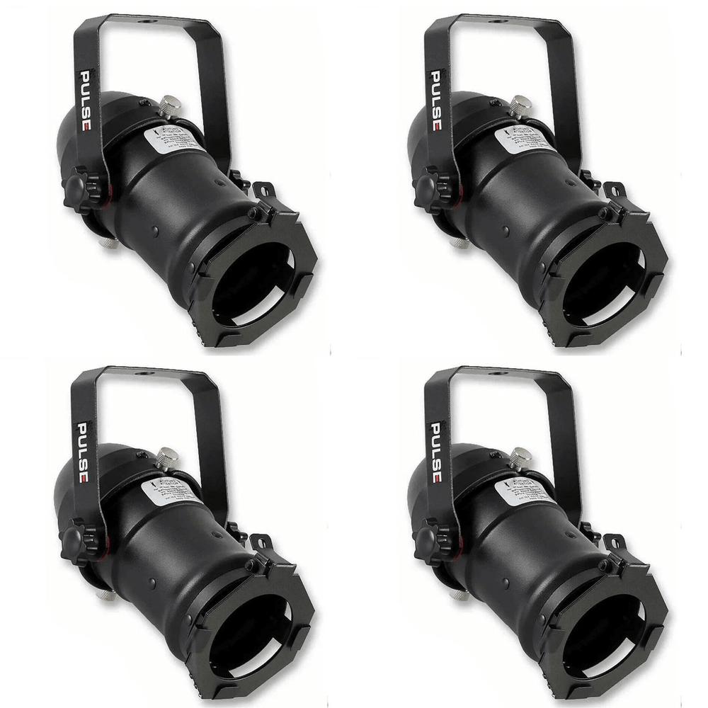 4 x Pulse Par16 Black Birdie Par Cans with gel frames