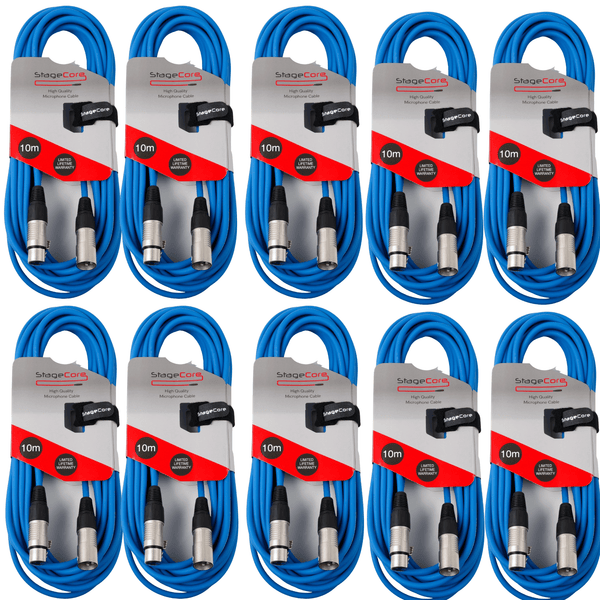 10 x Stagecore 10m Blue XLR Microphone Cable