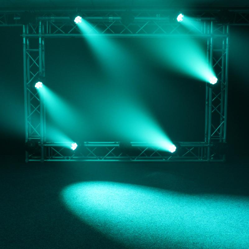 Mobile Wedding DJ Setup Black DJ Booth Pro, Direct 121MX, 1.5M Plinths, Fusion 120 Zoom Moving Heads