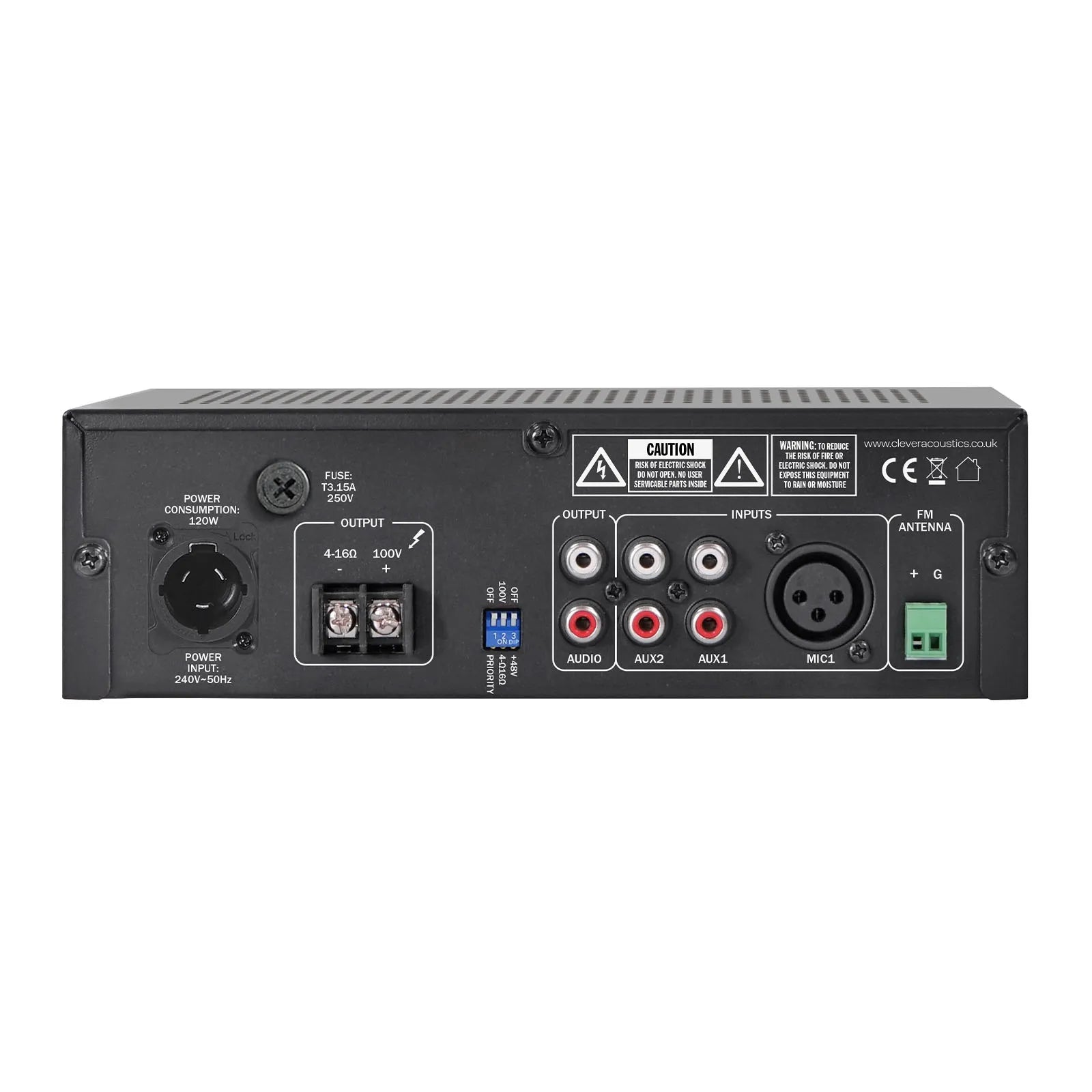 Clever Acoustics MA1120 120W 100V Mixer Amplifier with MP3, Bluetooth and FM Radio