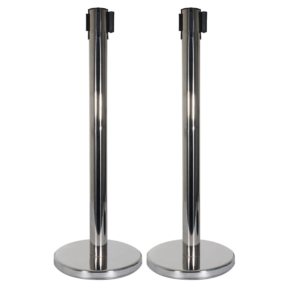 elumen8 Chrome Pole and Black Strap Retractable Barriers