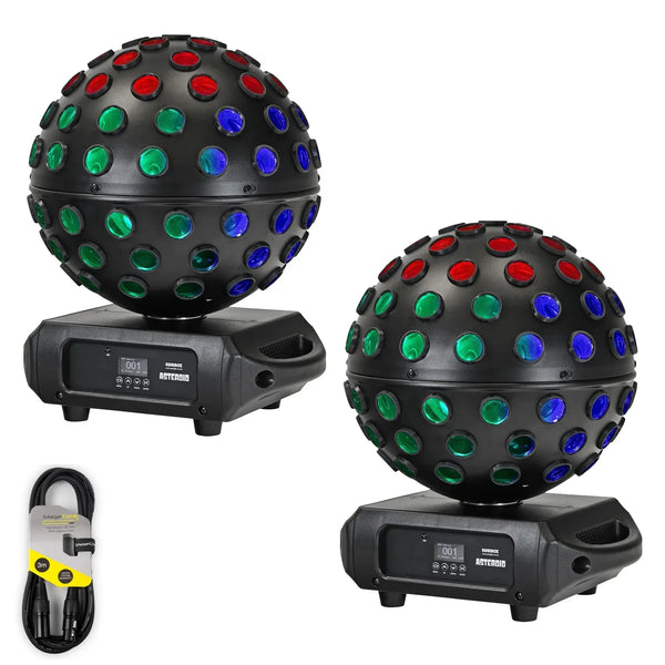 2 x Equinox Asteroid 5 x 40w RGBW LED Mirror Ball Effect Light with DMX Cable