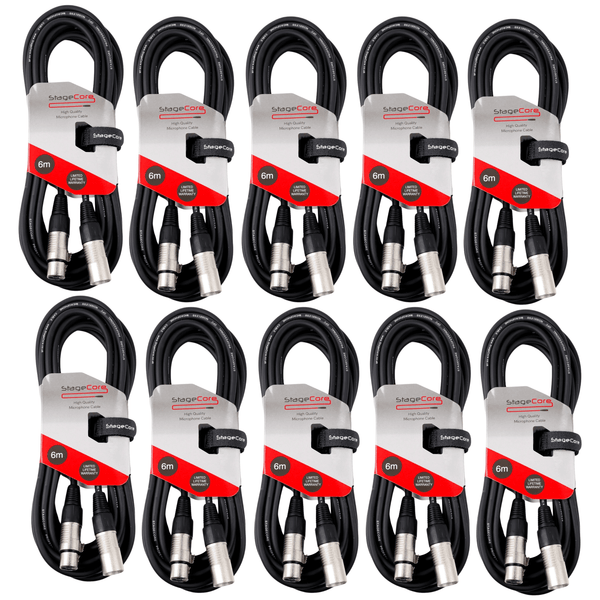 10 x Stagecore 6m XLR Microphone Cable Black
