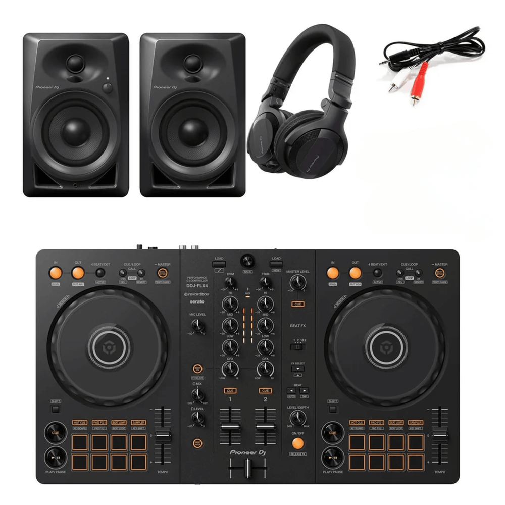 Pioneer DDJ-FLX4, DM-40 Black, HDJ-CUE1 Headphones Bundle