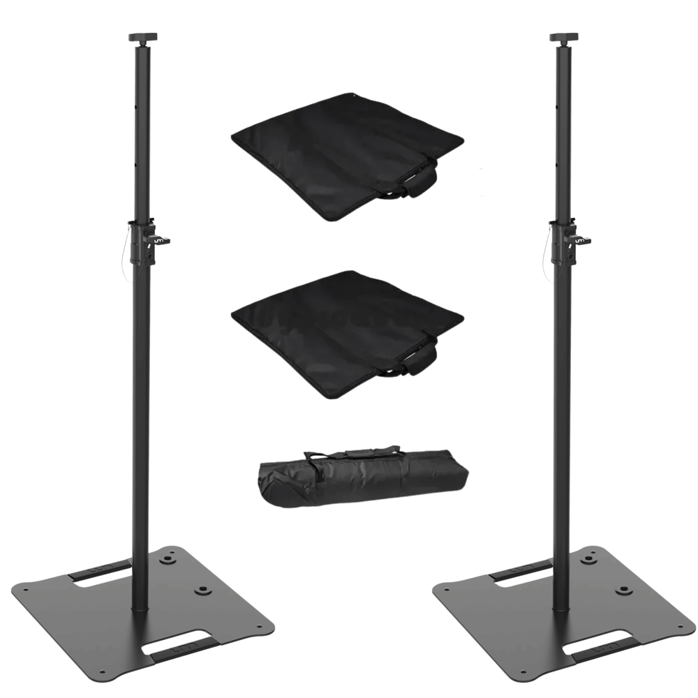 2 x Ultimax UTX 500 Black Square Base 35mm Speaker Lighting Stand With Carry Bags
