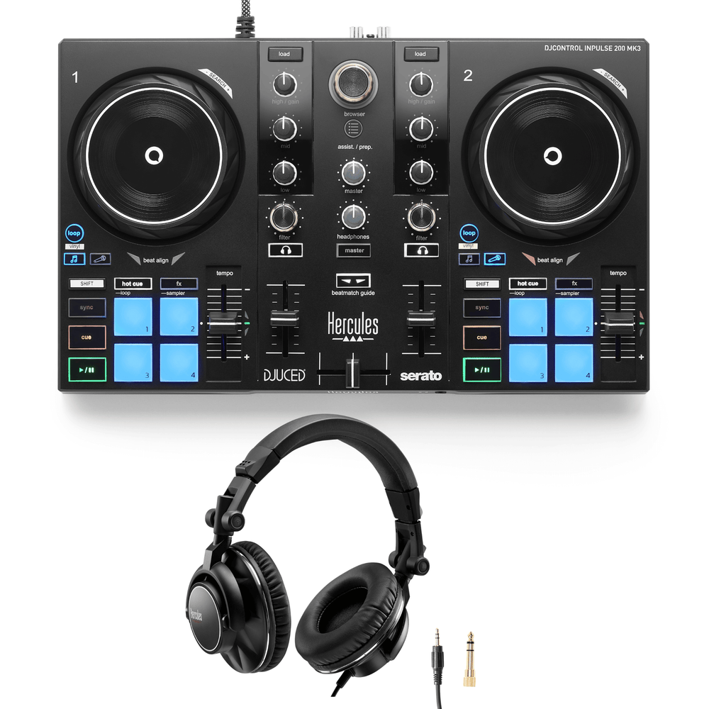 Hercules DJControl Inpulse 200 MkIII DJ controller with Hercules HDP DJ60 headphones