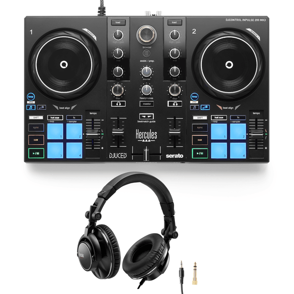 Hercules DJControl Inpulse 200 MkIII DJ controller with Hercules HDP DJ60 headphones