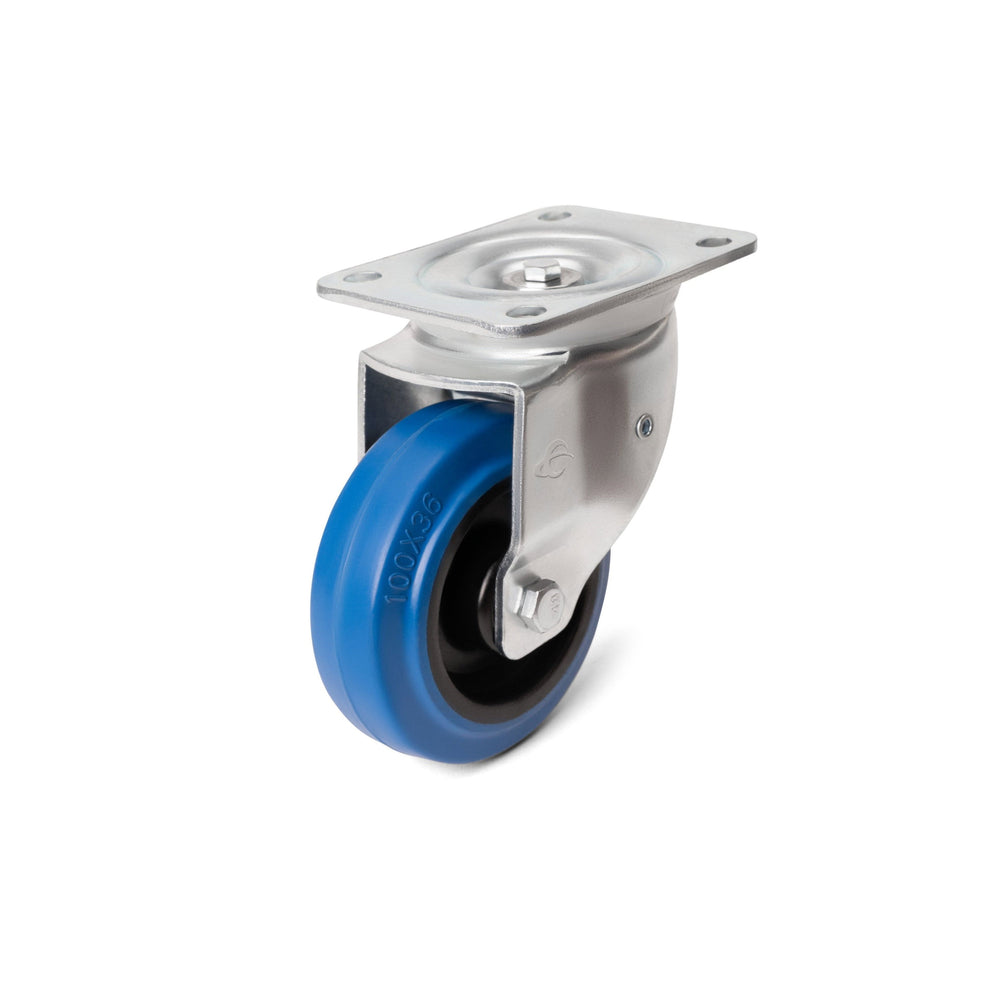 Penn Elcom W0990-AUTO 100mm automatic swivel castor with blue rubber wheel
