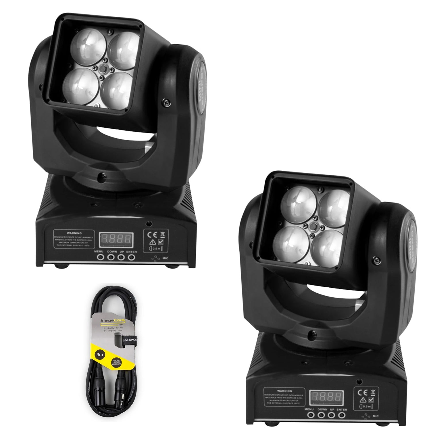 2 x Flash Wash LED 415 Zoom OSRAM Moving Head with DMX Cable