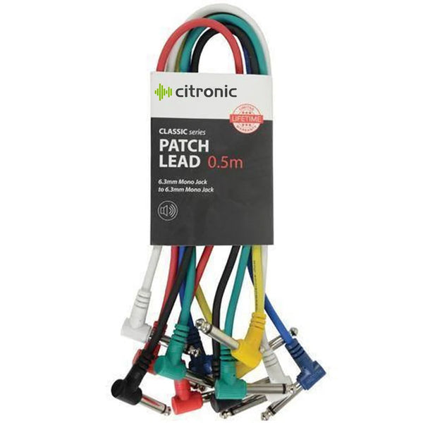 Citronic 6 x 50cm Multicolour Guitar Patch Leads