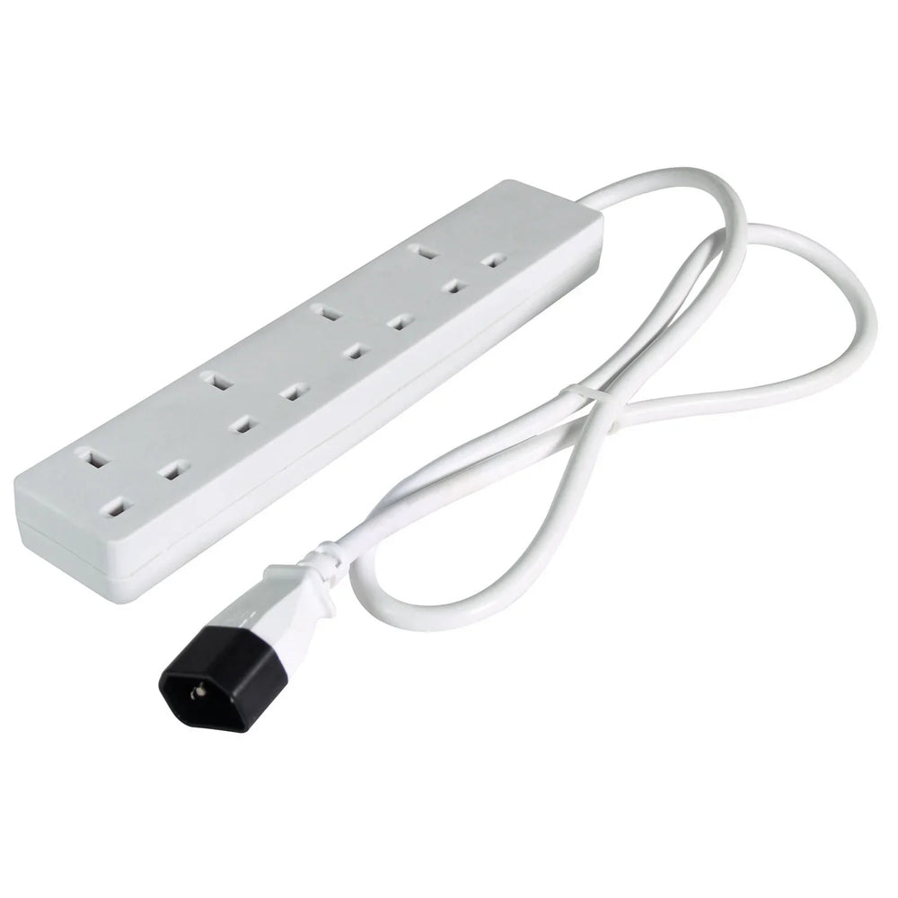 Mercury IEC C14 Plug to 4-Gang Mains Extension Lead, White, 2m