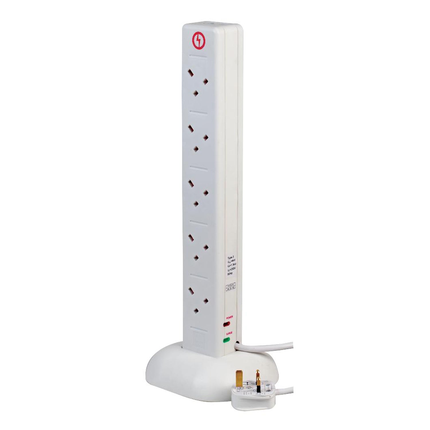 Pro Elec 10 Gang Extension Tower With USB White 1m Lead