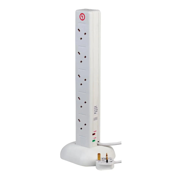 Pro Elec 10 Gang Extension Tower With USB White 2m Lead