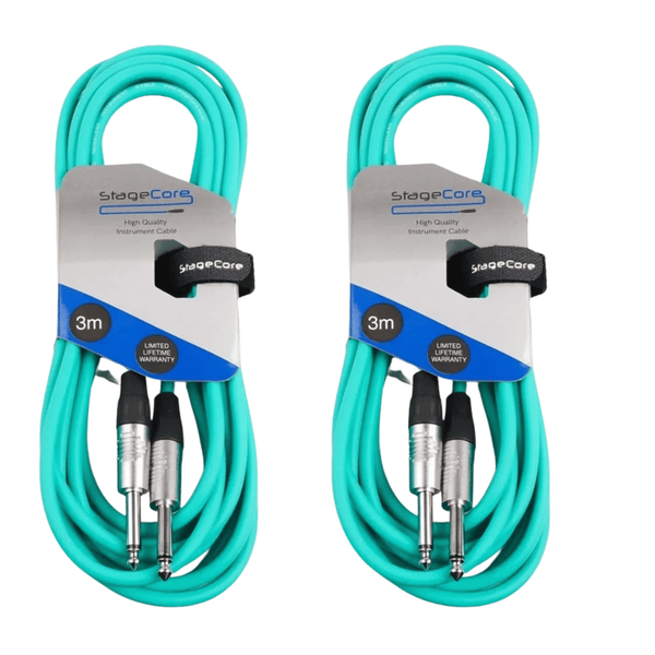 2 x Stagecore 3m Green Jack to Jack Lead