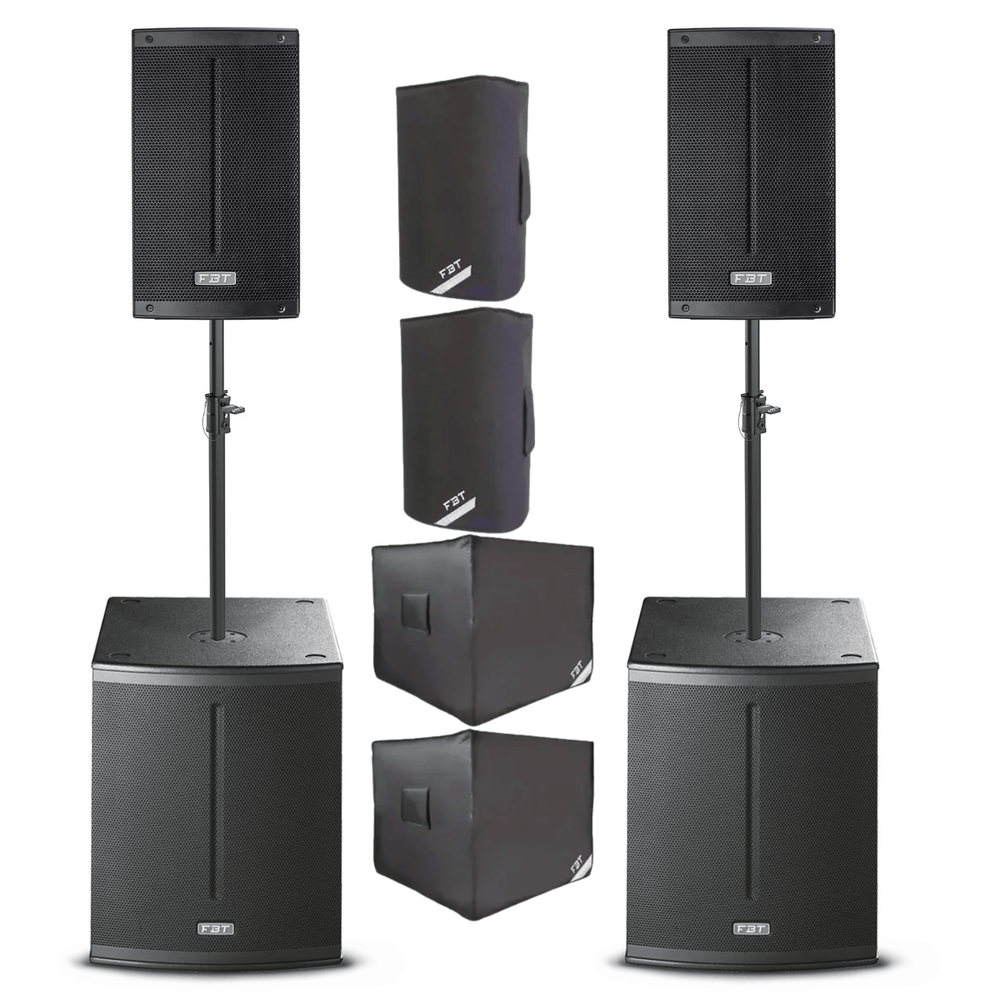 FBT X 1000 Package V2 with X-Lite 108a speakers, X-SUB 112SA subwoofers, poles and bags