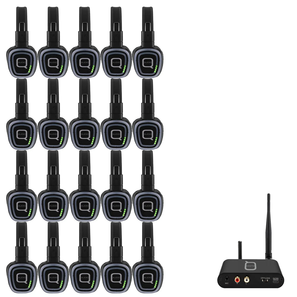 Q - Audio Silent Disco Bundle with 1 x Transmitter and 20 x Headphones