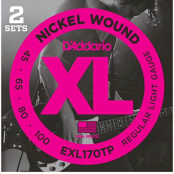 D'Addario EXL170TP Nickel Wound Bass, Light, 45-100, Long Scale 2 Pack