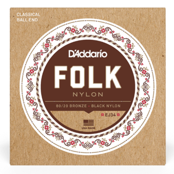 D'Addario EJ34 Folk Nylon Guitar Strings - Warm, mellow tone for acoustic guitars. Made in USA.