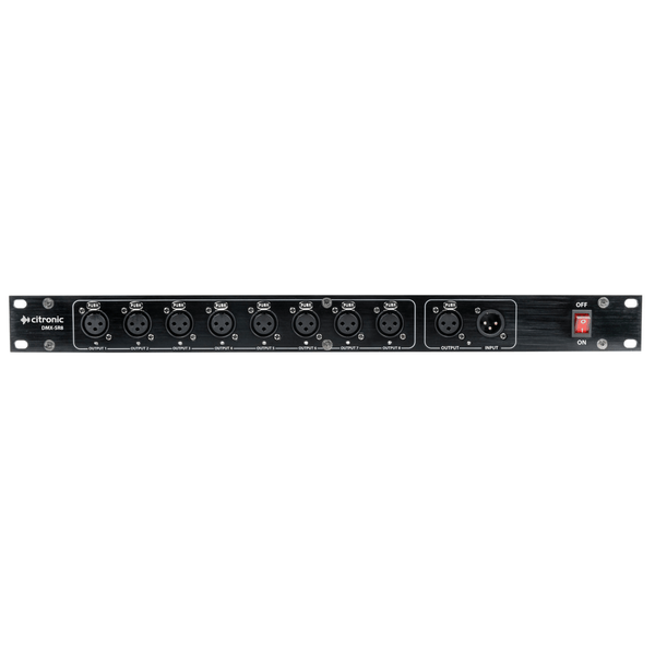 Citronic DMX-SR8 19" Rack-Mount 8-Way DMX Splitter - 8-way DMX splitter for distributing signals to multiple lighting fixtures.