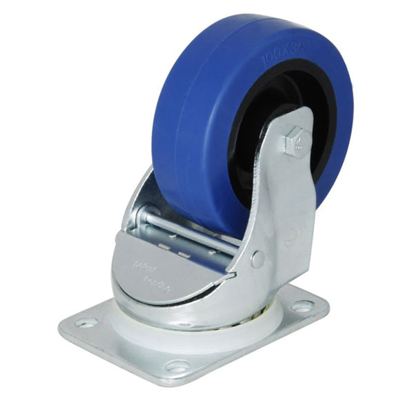 Penn Elcom W9000-AUTO 100mm Heavy Duty Swivel Automatic Castor with Rubber Blue Wheel