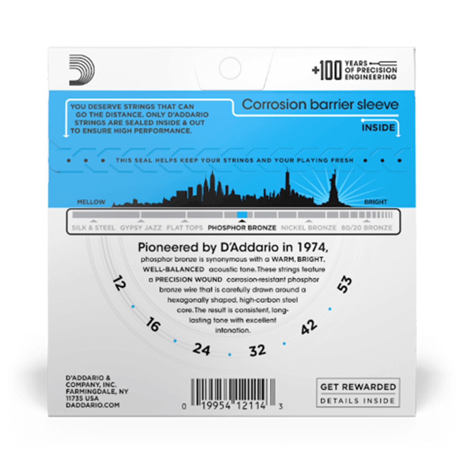 D'Addario EJ16 Phosphor Bronze Acoustic Guitar Strings Light 12-53