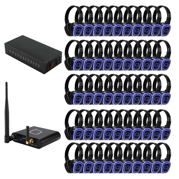 Q-Audio 50 Way Silent Disco Bundle With Bluetooth Transmitter & Charger