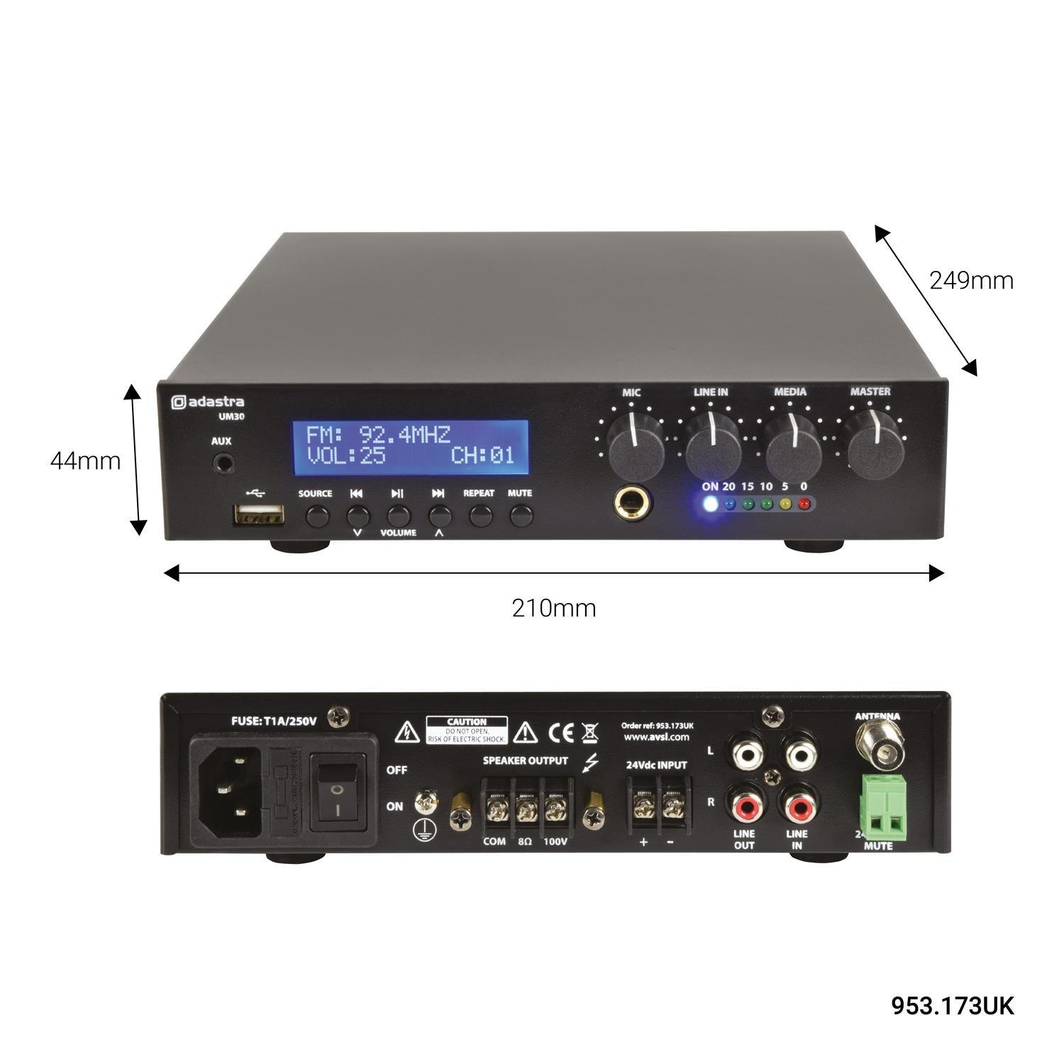 Adastra UM30 Ultra Compact 100V Mixer-Amp - DY Pro Audio