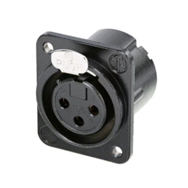 Neutrik NC3FD-LX-M3-BAG 3 pole female receptacle, solder cups, black housing, silver contacts