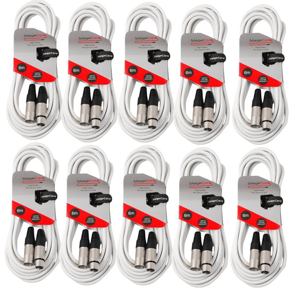 10 x StageCore 6m White XLR Microphone Cable