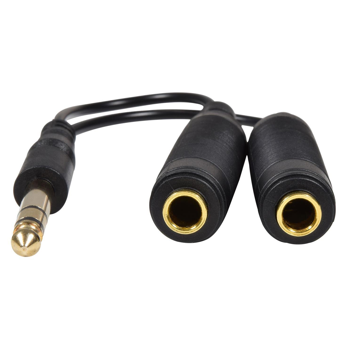 AV:Link 6.35mm Stereo Plug Male to Dual 1/4" Jack Female Headphone Audio Splitter Lead 0.2m - DY Pro Audio