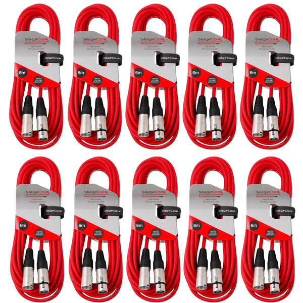 10 x Stagecore 6m Red XLR Microphone Cable