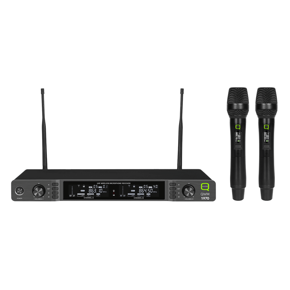 Q-Audio QWM 1970 HH UHF Dual Channel Diversity Handheld Wireless System (606-614Mhz)
