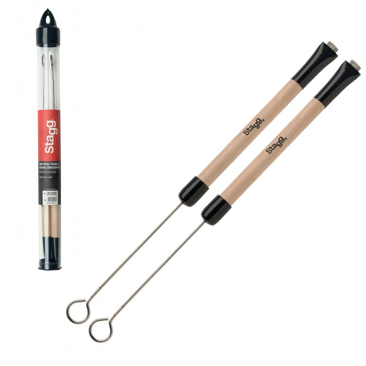 Stagg SBRU20-WM Telescopic Wire Traditional Brushes With Natural Wood Handle