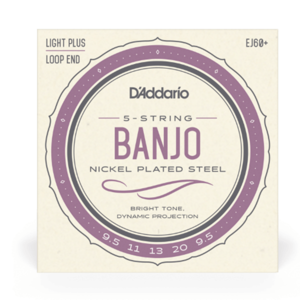 D'Addario EJ60+ nickel light plus banjo guitar strings 9.5-20