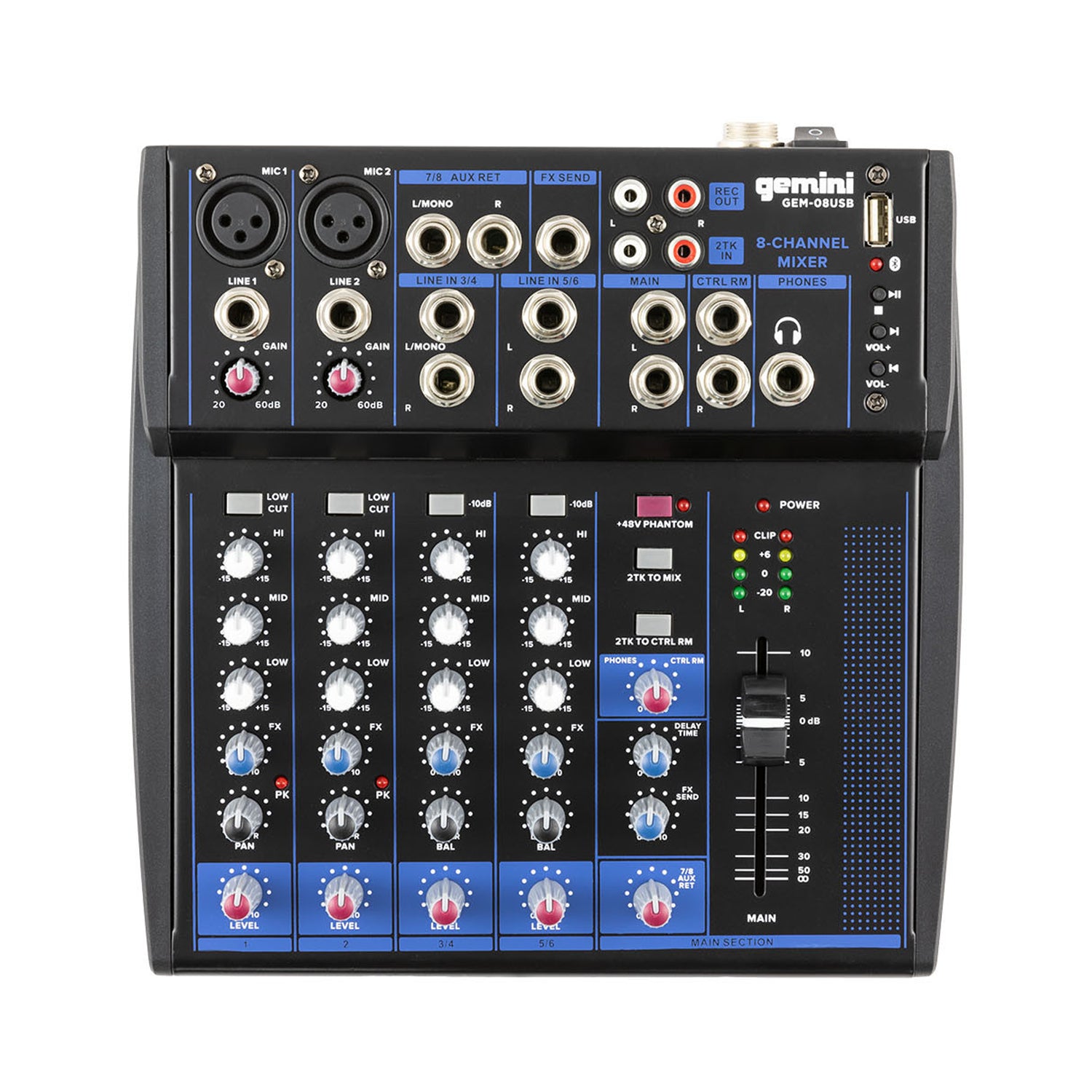 Gemini GEM-08USB Compact 8-Channel Bluetooth Mixer